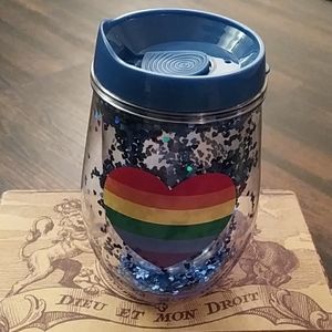 Pride tumbler w/rainbow heart & glitter insulated